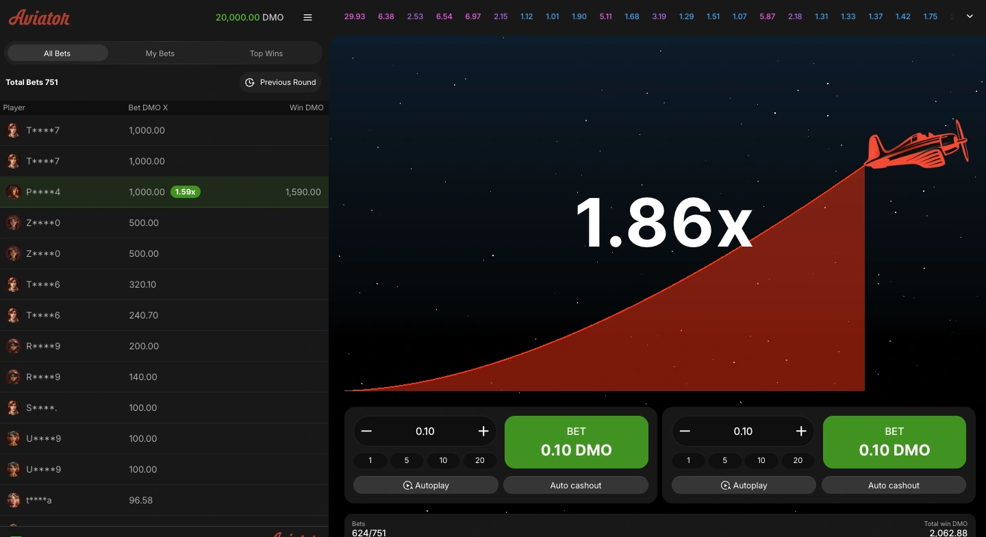 Aviator demo mode preview