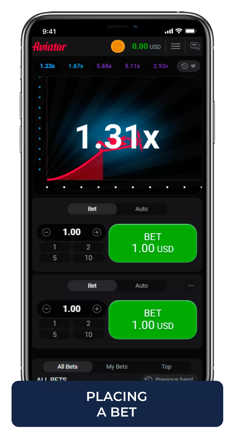 Placing a bet Aviator game